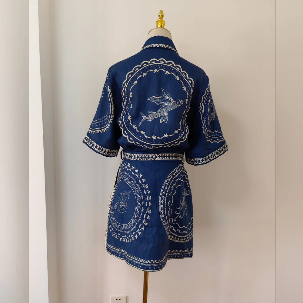 Alemais Oceane belted printed linen mini shirt dress - Picture 7 of 11